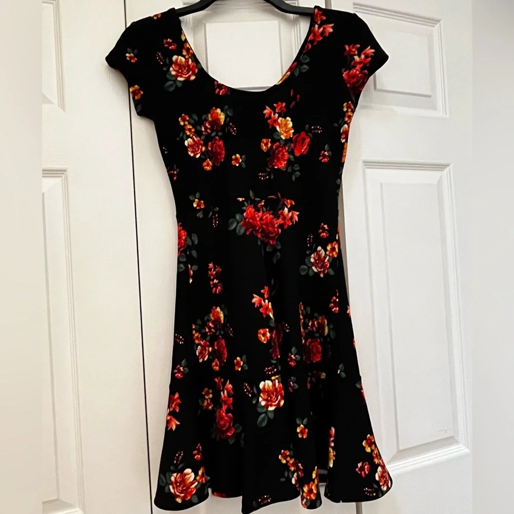 ⭐️EUC - Planet Gold Black with Roses Fit & Flare Dress - Size Juniors Small